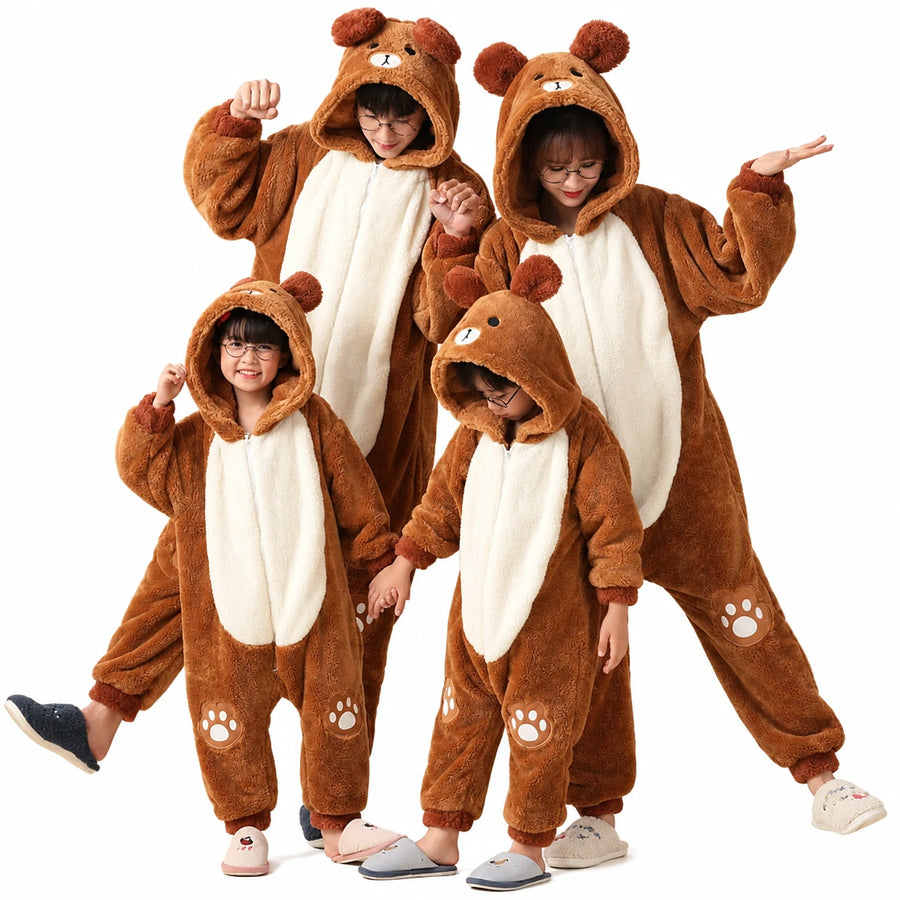 Animal Onesie Pajamas with Bear Design and Fleece Sherpa - Brown Bear / Kids-8T … (13 tailles)