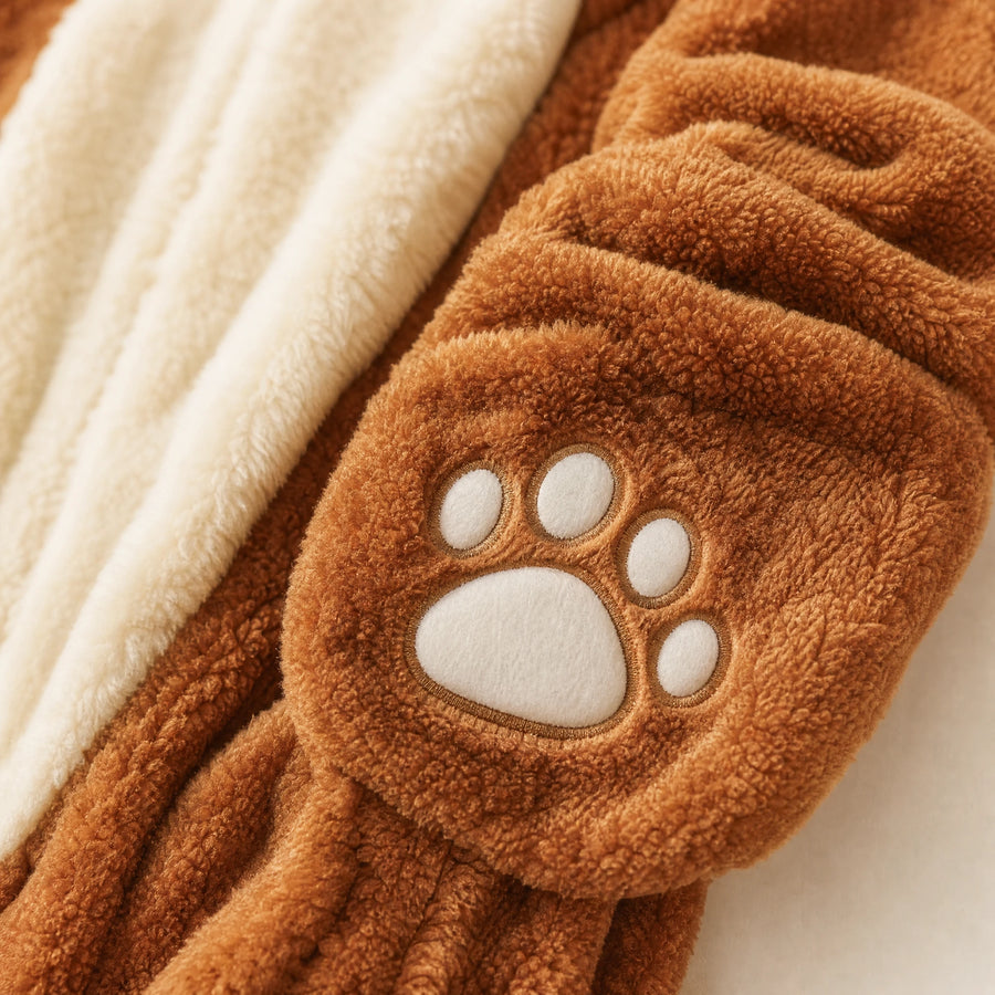 Animal Onesie Pajamas with Bear Design and Fleece Sherpa - Détail matière