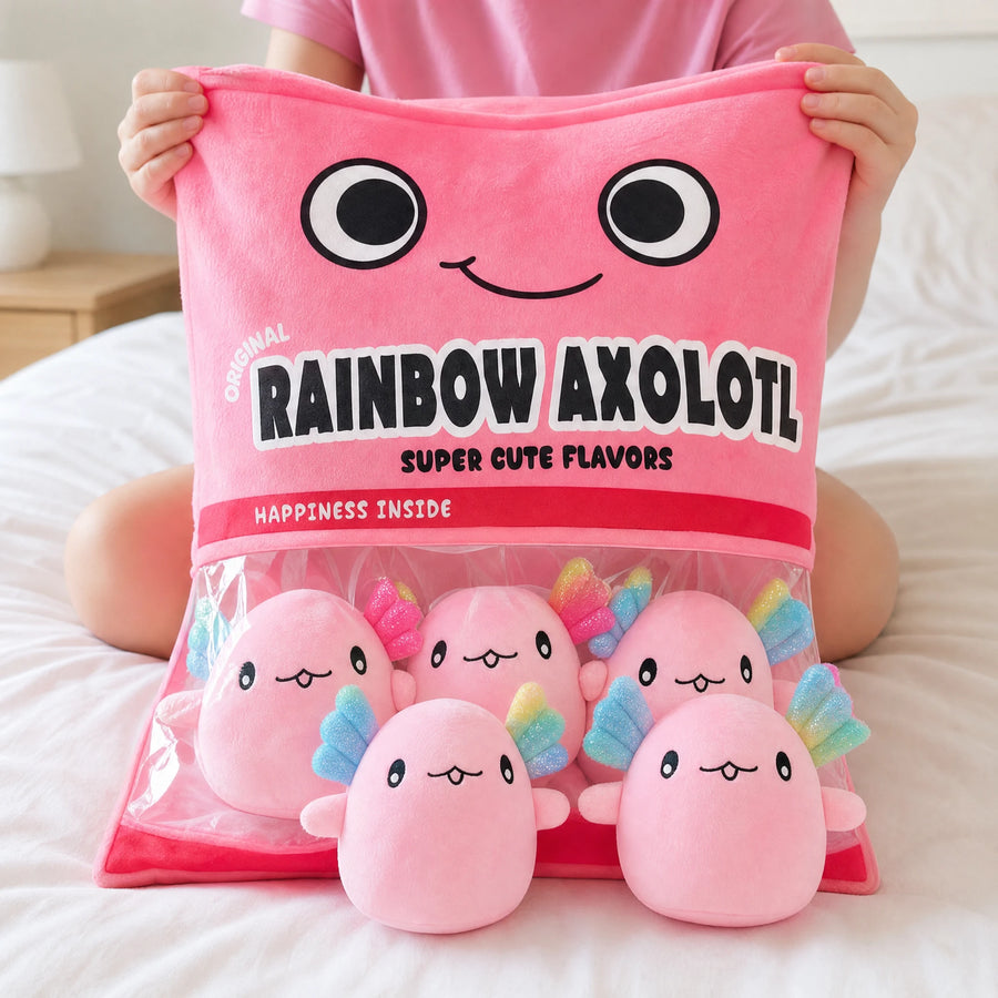 Axolotl Plush Bag with Six Soft Mini Plushies Inside - Utilisation du produit