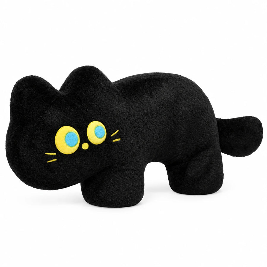 Black Cat Plush Pillow with Embroidered Yellow Eyes - 16in / 40cm … (4 tailles)
