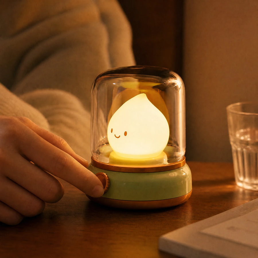 Candle Flame Night Light with Smiling Character Design - Utilisation du produit