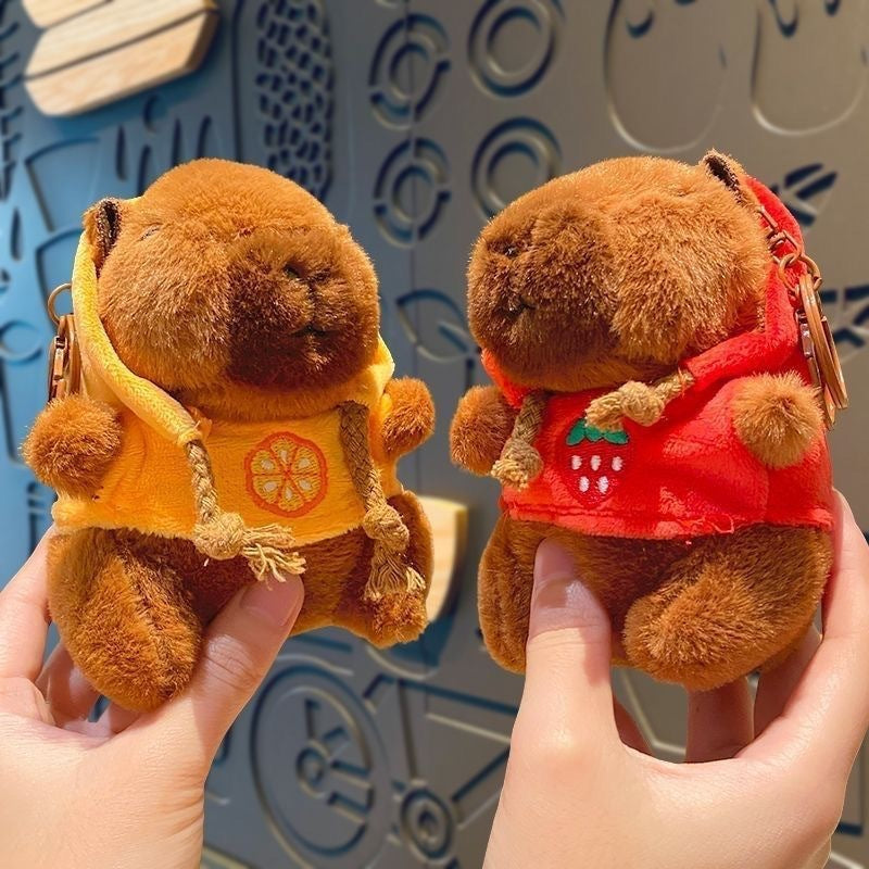 Capybara Plush Keychain in a Strawberry Hoodie