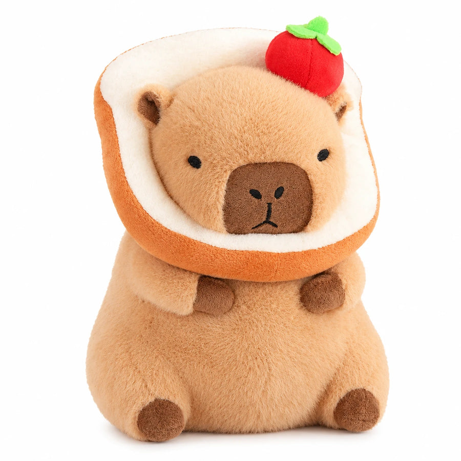 Capybara Plush Toy with Toast Hood and Fruit Accessories - Light Bread Apple / 12in / 30cm … (4 tailles)