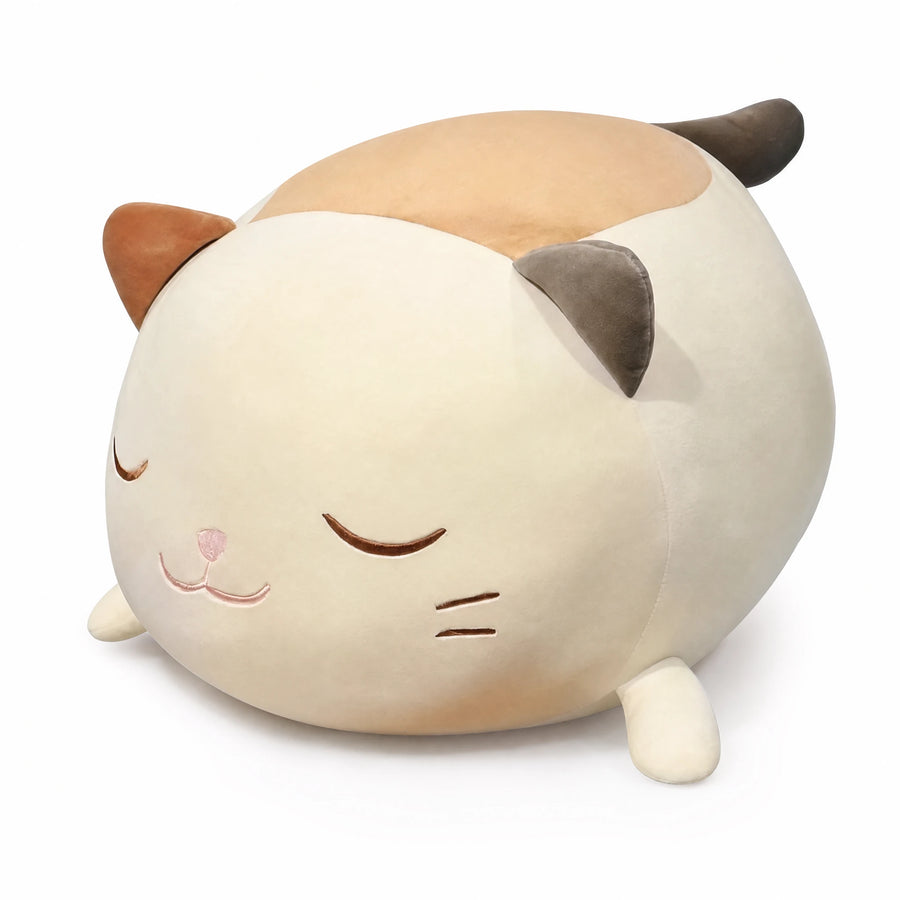 Cat Pillow Plush with Embroidered Sleeping Face - Fond blanc, autre angle