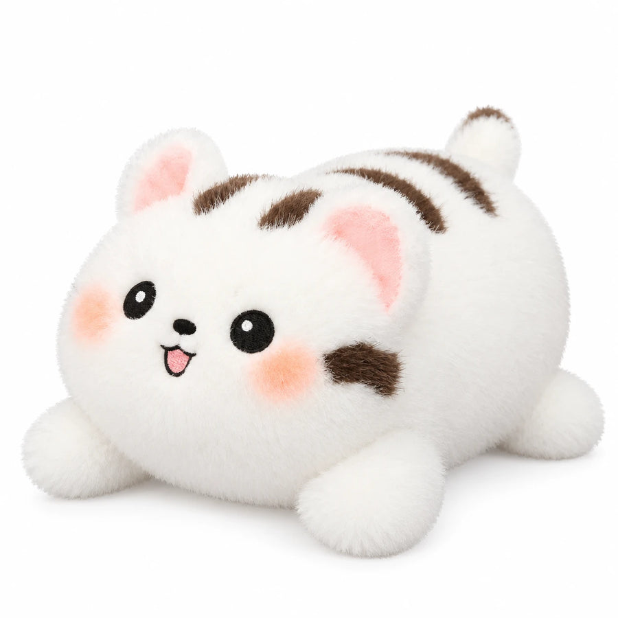 Cat Plush Toy with Round Body and Golden Eyes - White / 10in / 25cm … (4 tailles)