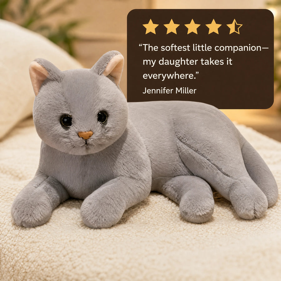 Cat Stuffed Animal – Soft Gray Plush in Sitting Pose - Image témoignage