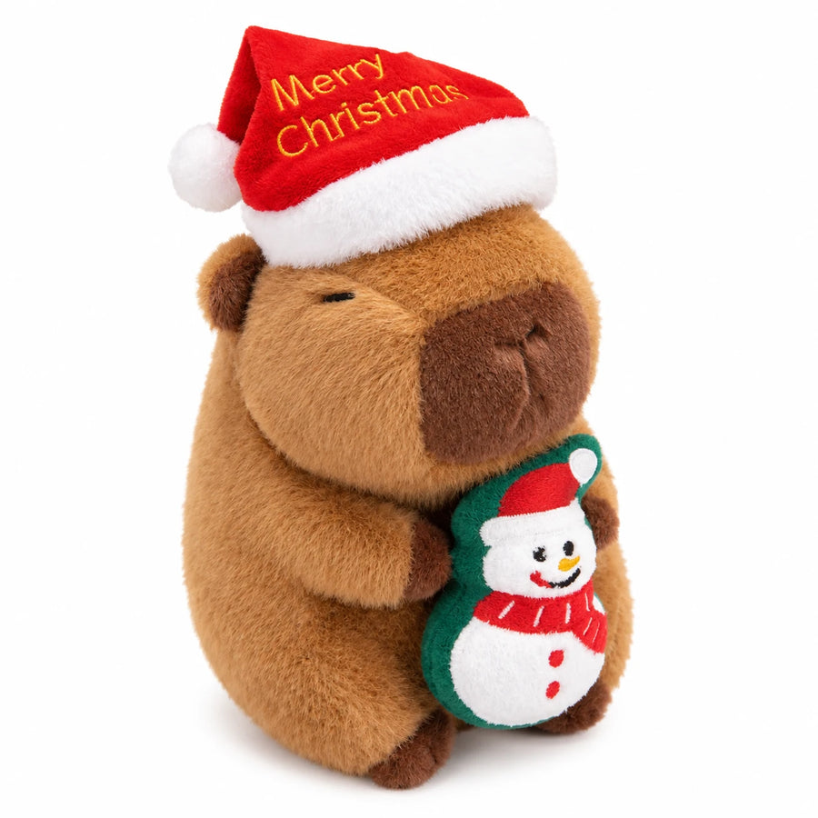 Christmas Capybara Plush with Santa Hat and Holiday Friends - Snowman