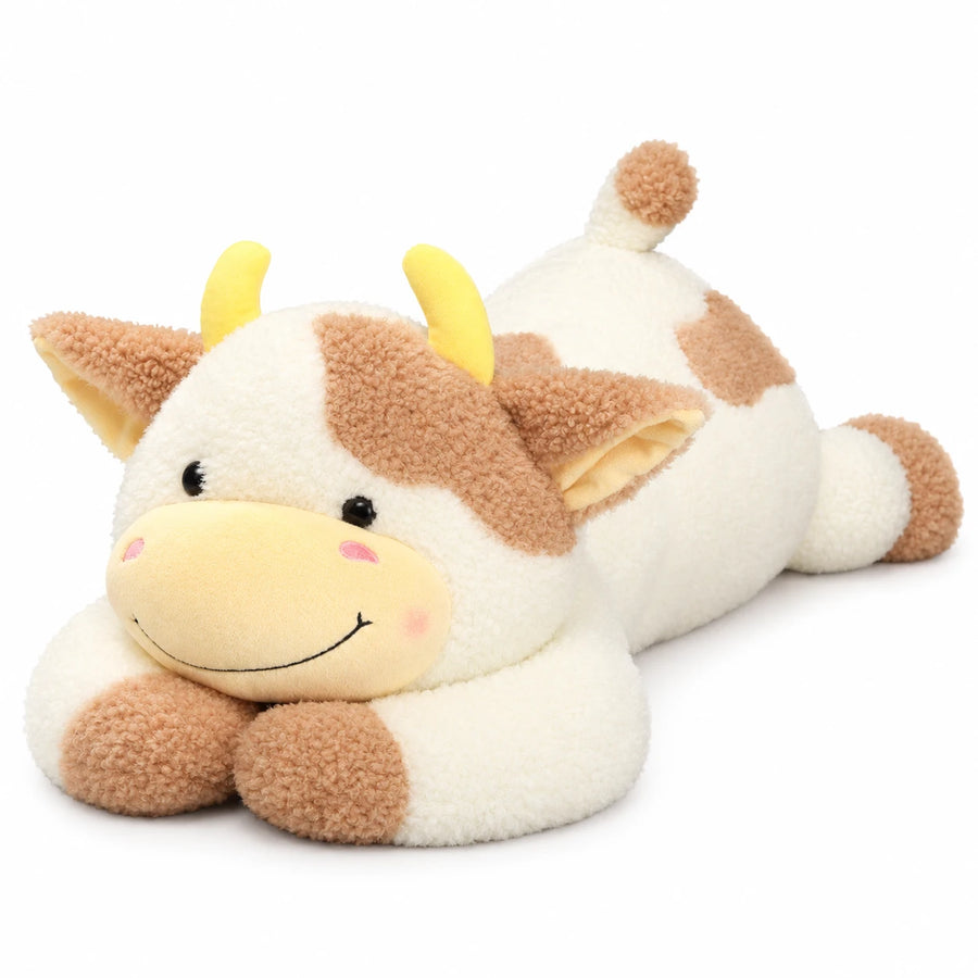 Cow Plush Pillow with Soft Fluffy Texture in Lying Position - Brown / 35.5in / 90cm · Brown / 43.5in / 110cm