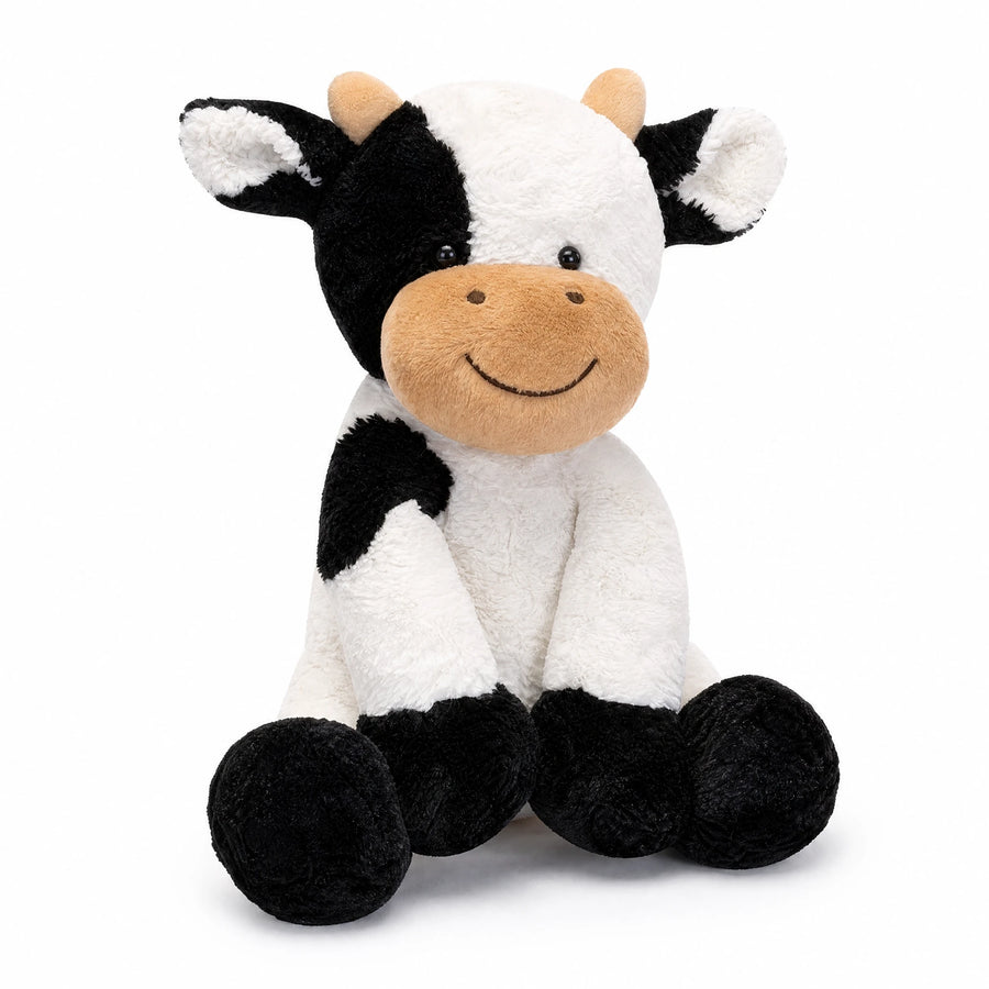 Cow Plush Toy with Smiling Face and Soft Fur - Fond blanc, autre angle