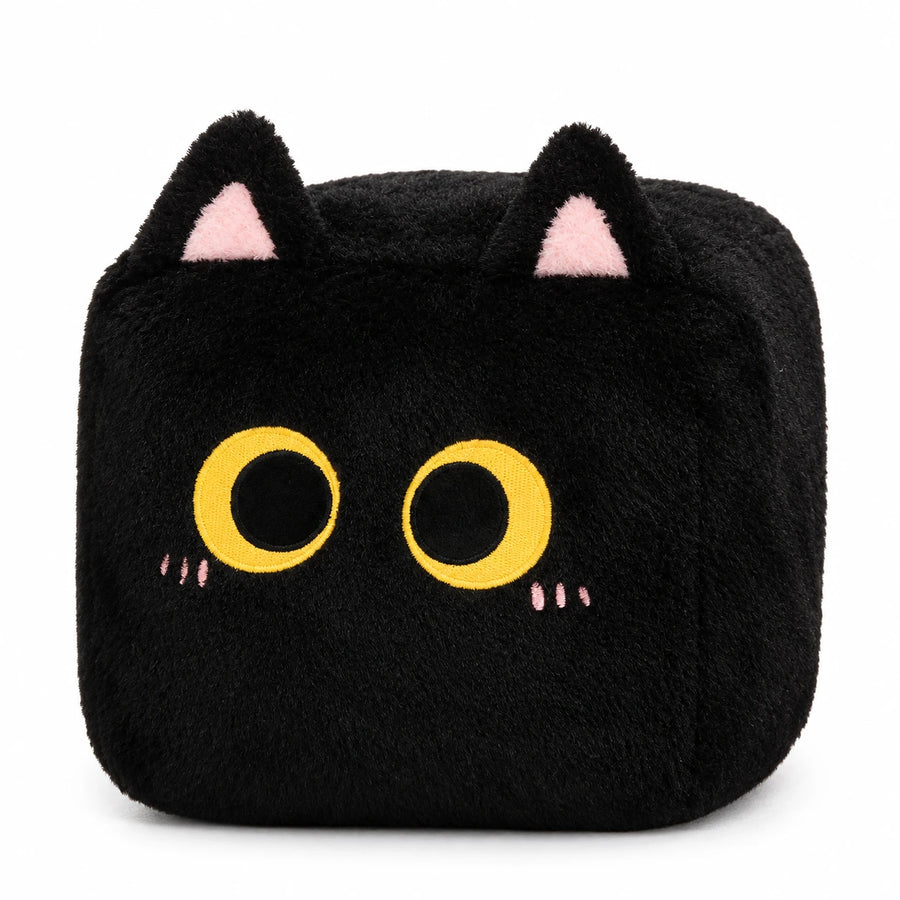 Cube Cat Plush with Soft Fluffy Fur and Big Eyes - Black / 8in / 20cm … (3 tailles)