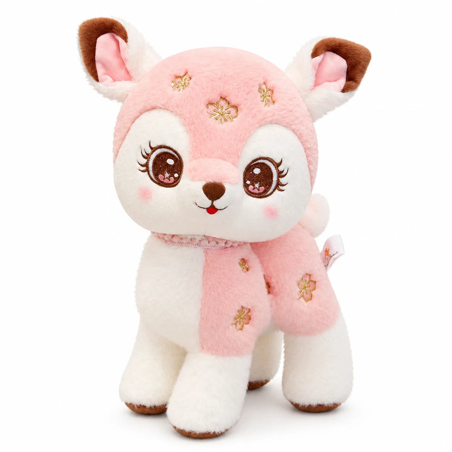 Deer Plush Toy with Sakura Blossom Embroidery - Pink (Blossom) / 10in / 25cm … (3 tailles)