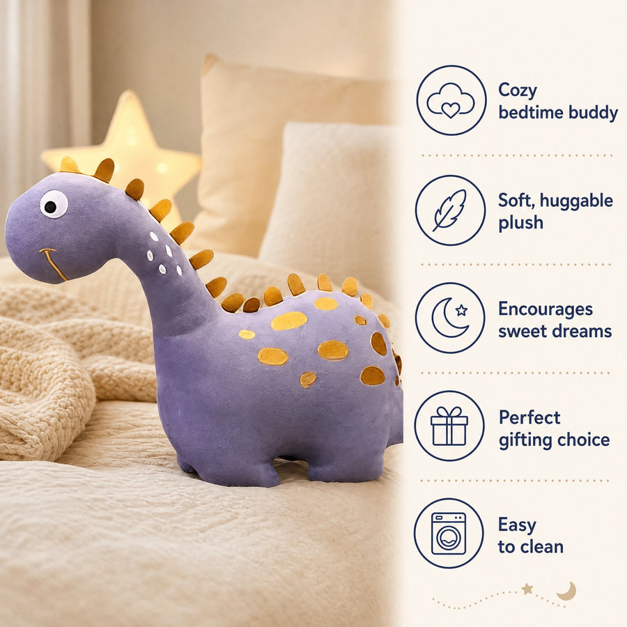 Dinosaur Plush Toy, Purple with Golden Spikes and Spots - Bénéfices produit