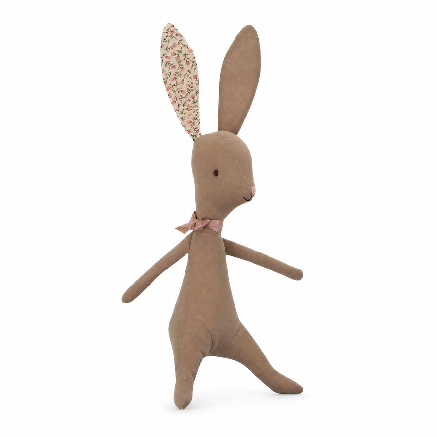 Fabric Bunny Soft Toy with Floral Ears and Ribbon - Fond blanc, autre angle