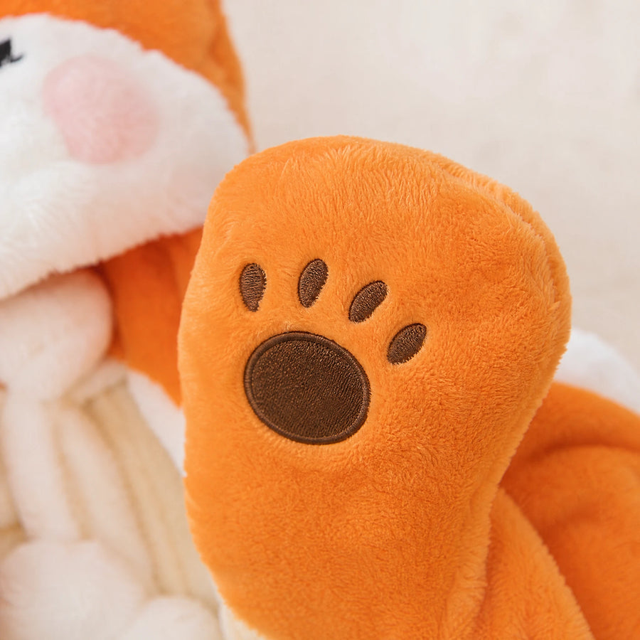 Fox Plush Hooded Blanket with Attached Paw Mittens - Détail matière