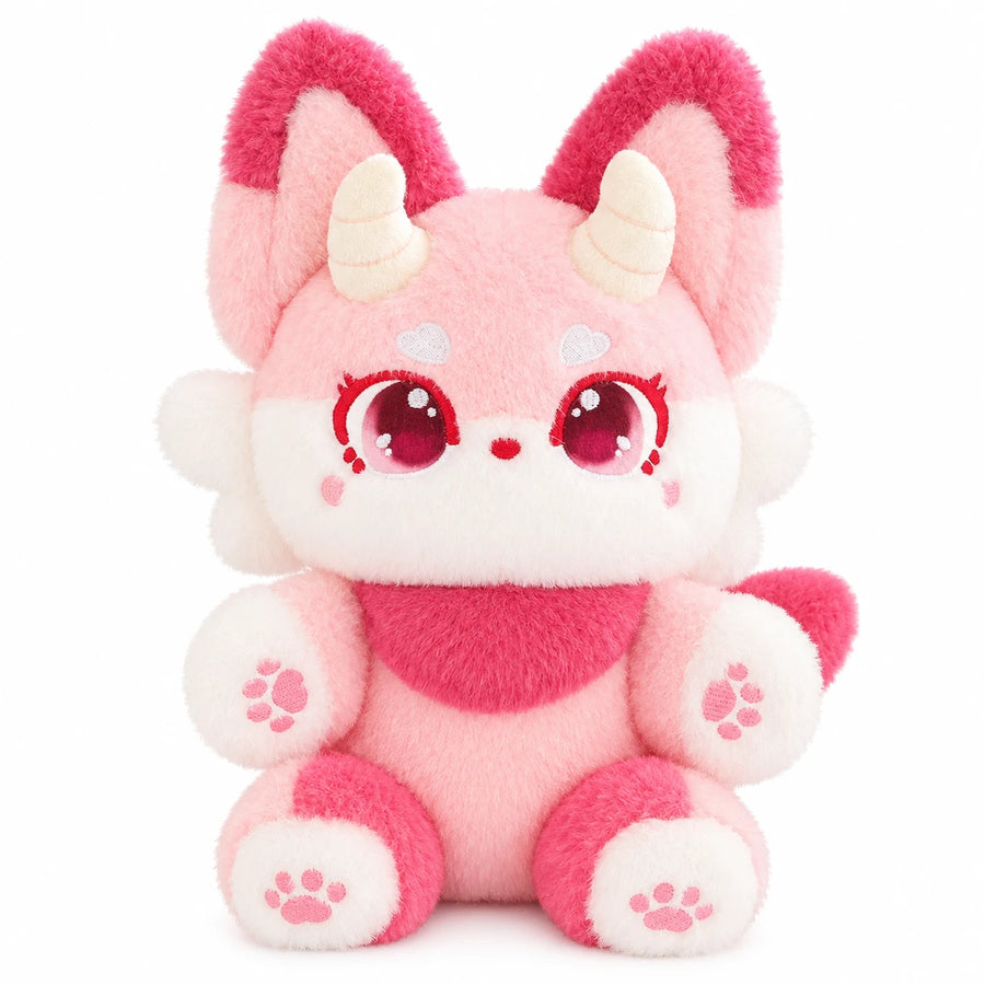 Fox Plush with Horns and Pastel Fur in Three Colors - Pink / 14in / 35cm · Pink / 19.5in / 50cm
