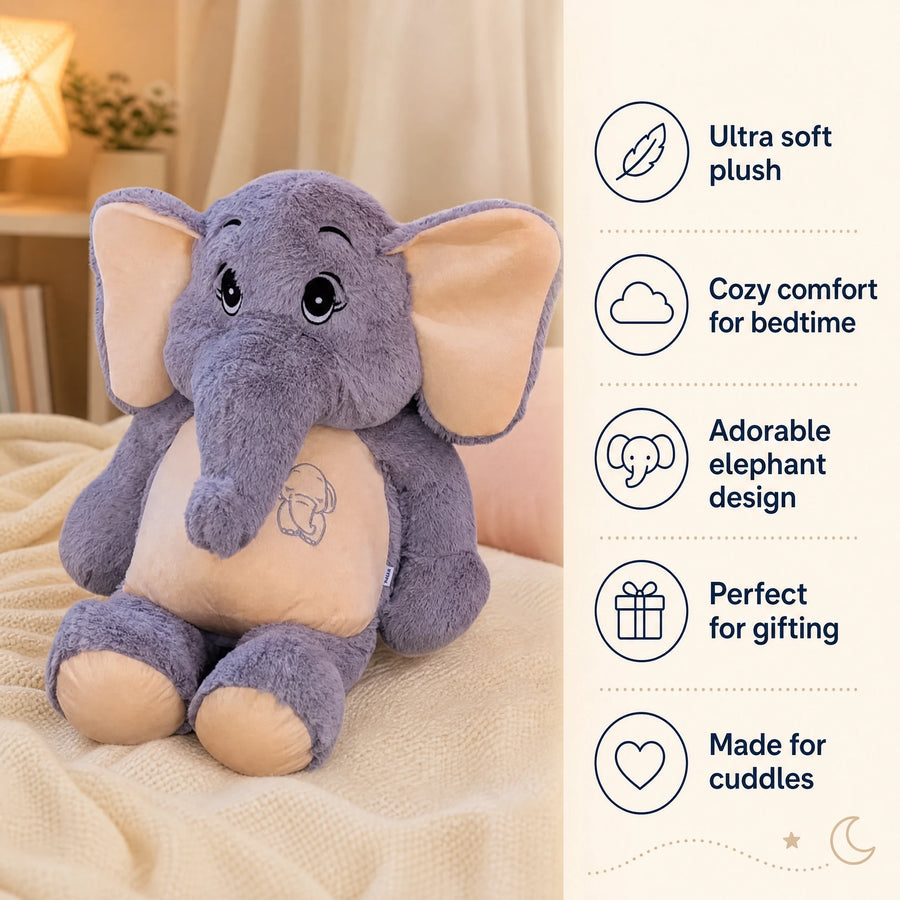 Giant Elephant Plush with Soft Gray and Beige Fabric - Bénéfices produit