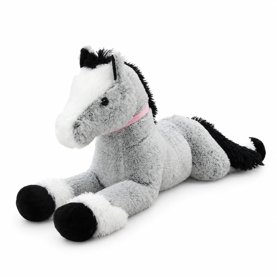 Giant Horse Plush with Soft Gray Coat and Pink Collar - Gray / 35in / 90cm · Gray / 47in / 120cm