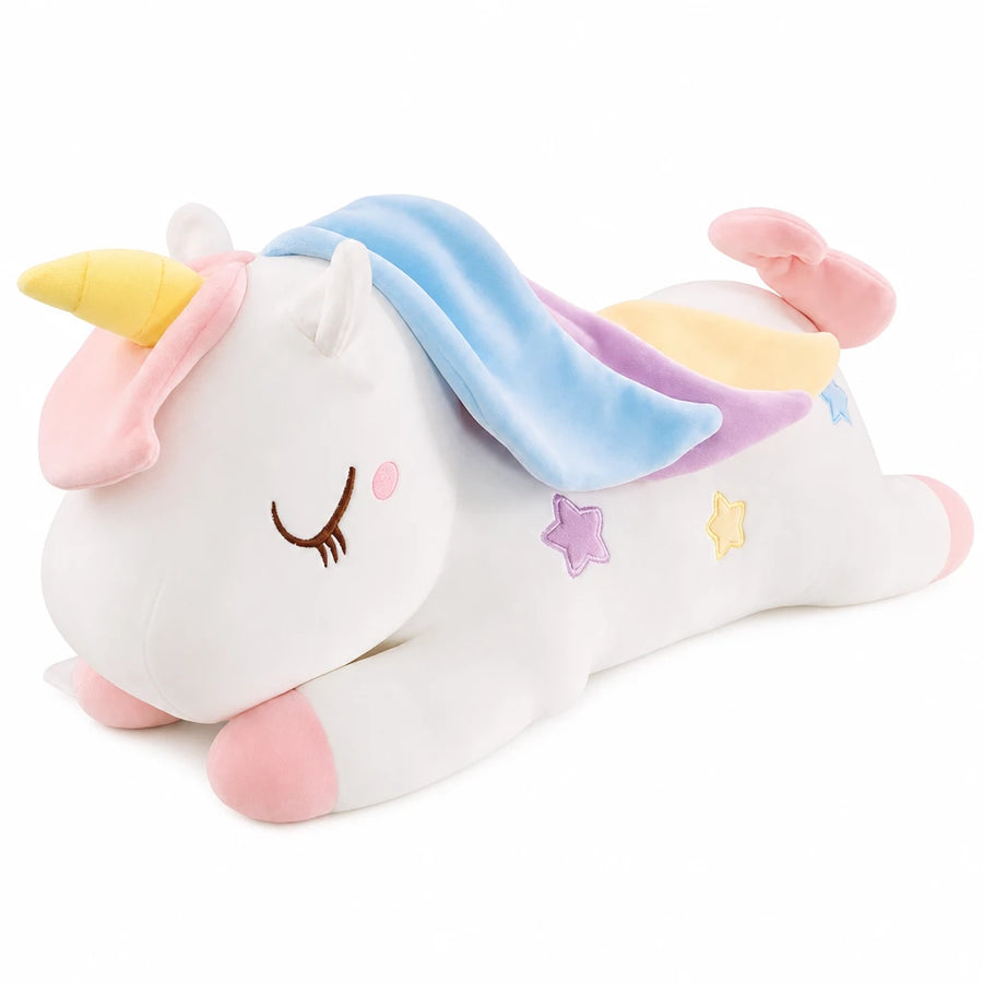 Giant Unicorn Plush with Rainbow Mane and Lying Pose - White / 39.5in / 100cm … (5 tailles)