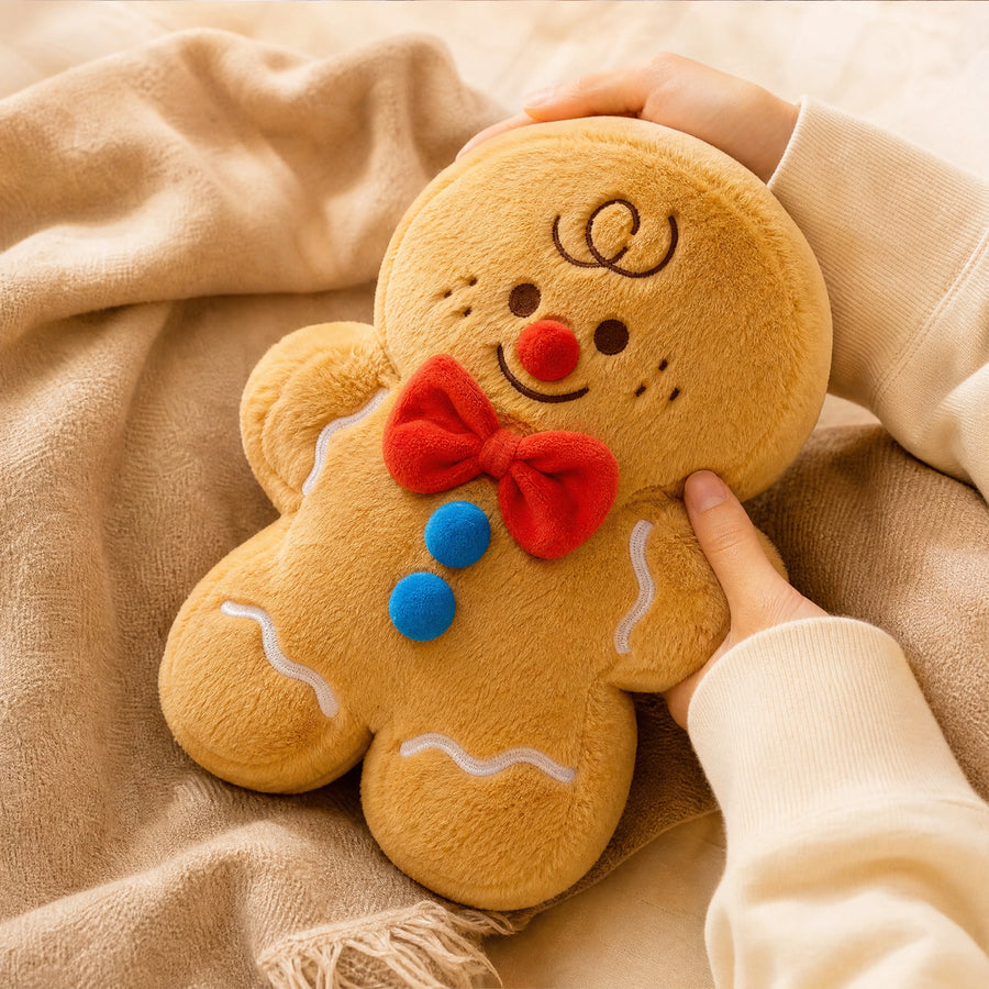 Gingerbread Man Plush with Red Bow and Embroidered Details - Utilisation du produit