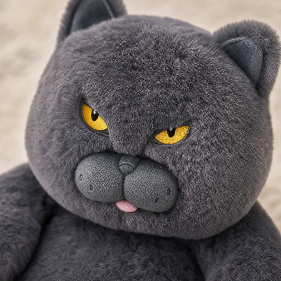 Grumpy Cat Plush with Yellow Eyes and Gray Fur - Détail matière