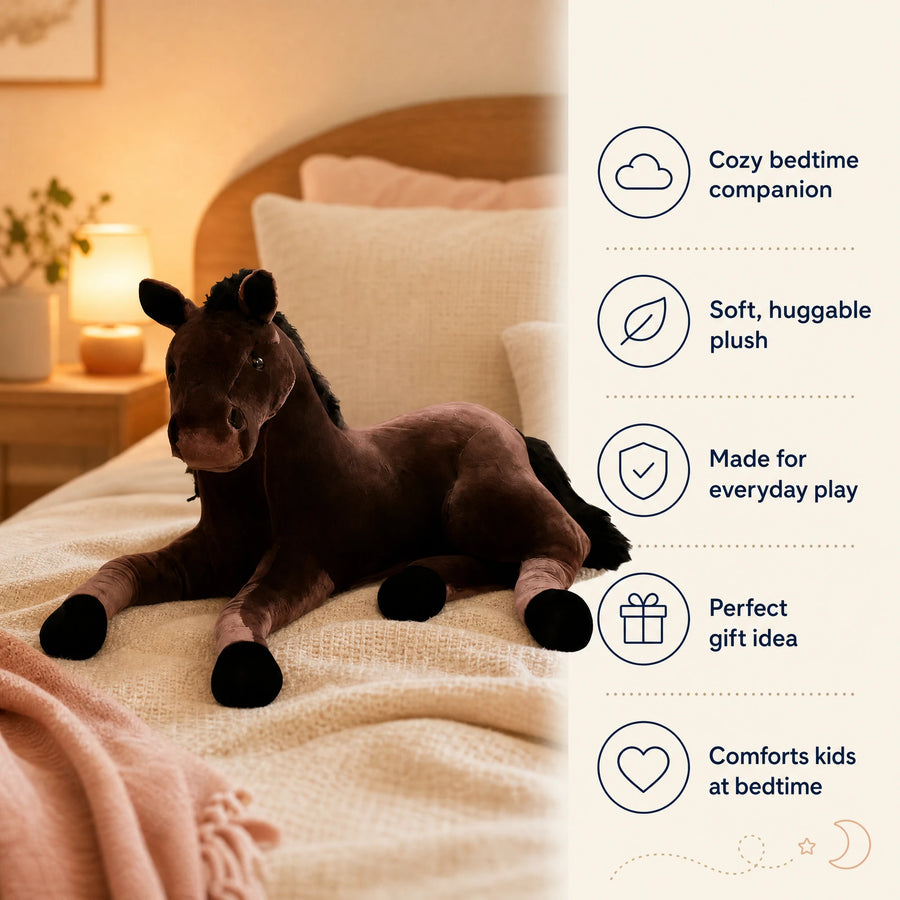 Horse Plush Toy, Lifelike Brown Stallion, Lying Position - Bénéfices produit