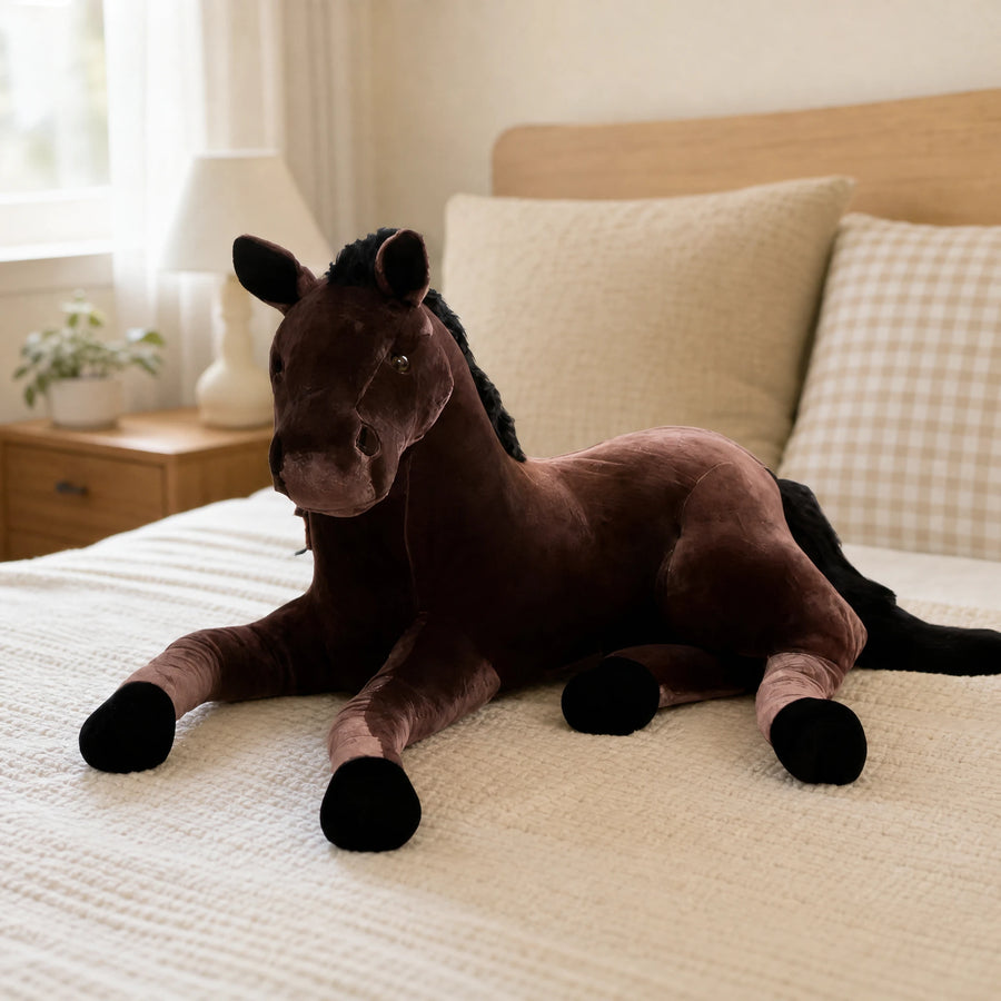Horse Plush Toy, Lifelike Brown Stallion, Lying Position - Utilisation du produit
