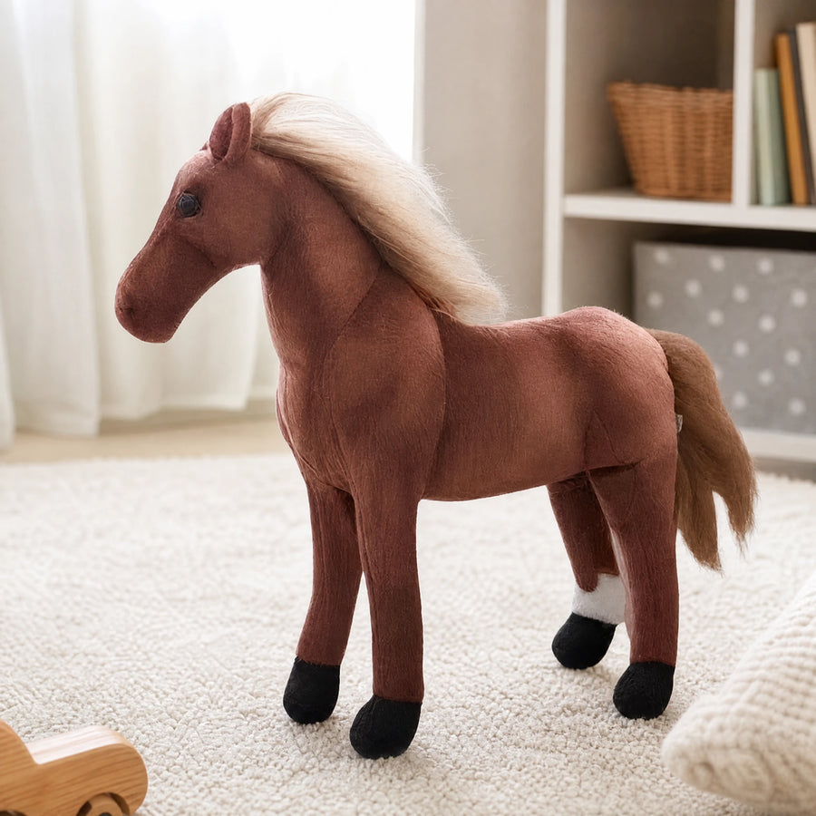 Horse Plush with Flowing Blonde Mane and Brown Coat - Utilisation du produit