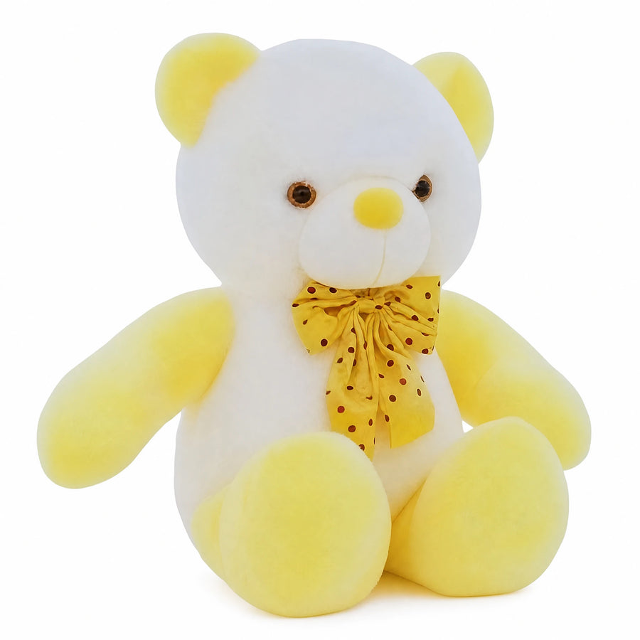 Kawaii Teddy Bear with Polka Dot Bow in Yellow - Fond blanc, autre angle