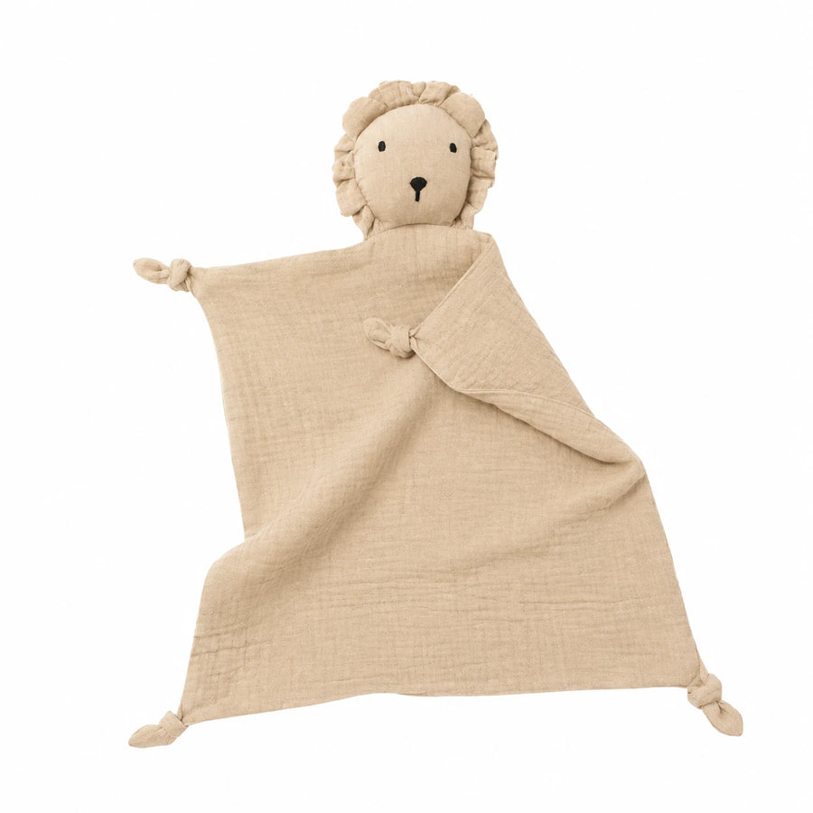 Lion Comfort Blanket in Soft Cotton Muslin for Baby - Beige
