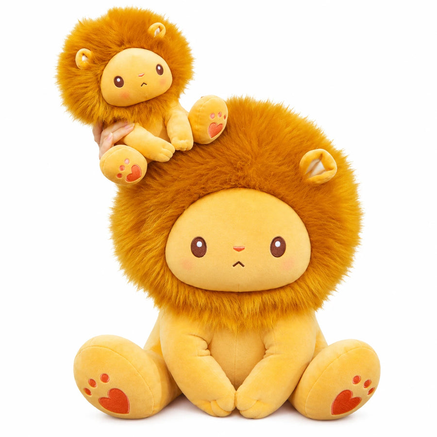 Lion Plush Toy with Fluffy Mane and Embroidered Paws - 10in / 28cm · 15in / 40cm