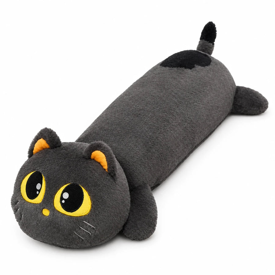 Long Cat Plush with Big Eyes and Soft Sausage Body - Gray / 90cm / 35in · Gray / 110cm / 43in