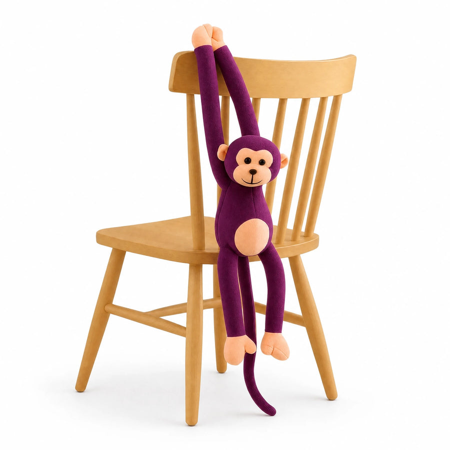 Monkey Plush Toy, Long-Armed Purple Hanging Companion - Fond blanc, autre angle