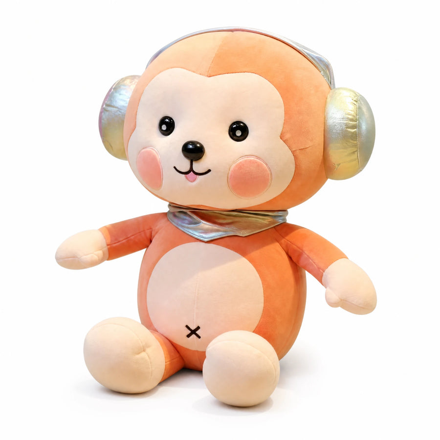 Monkey Plush with Iridescent Ears and Scarf - Fond blanc, autre angle