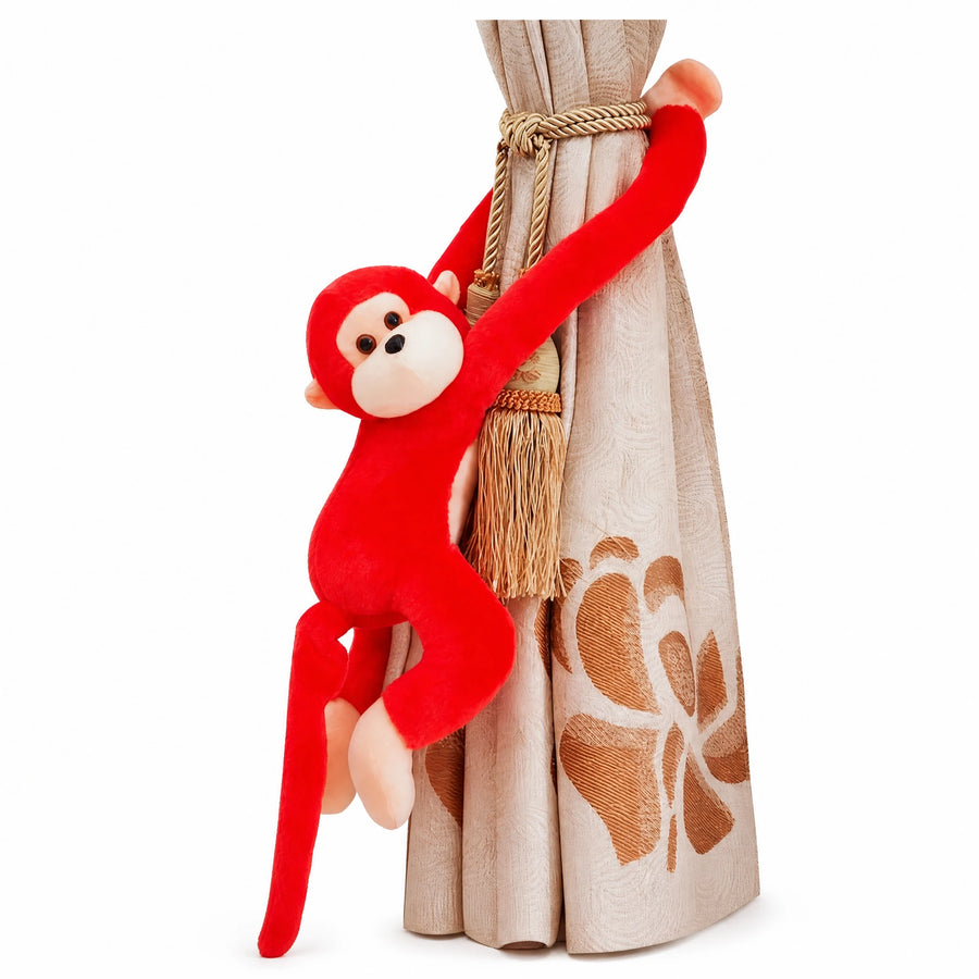 Monkey Plush with Long Tail in Red - Fond blanc, autre angle