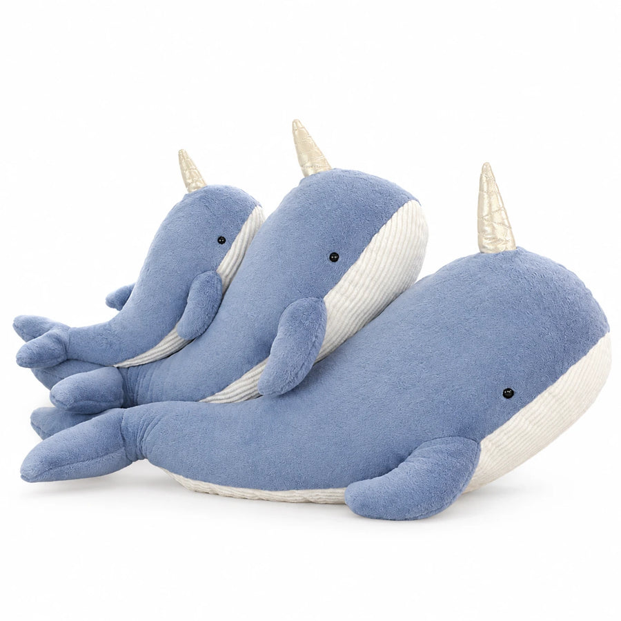 Narwhal Plush with Shiny Horn and Fluffy Texture - Blue / 23.5in / 60cm … (3 tailles)