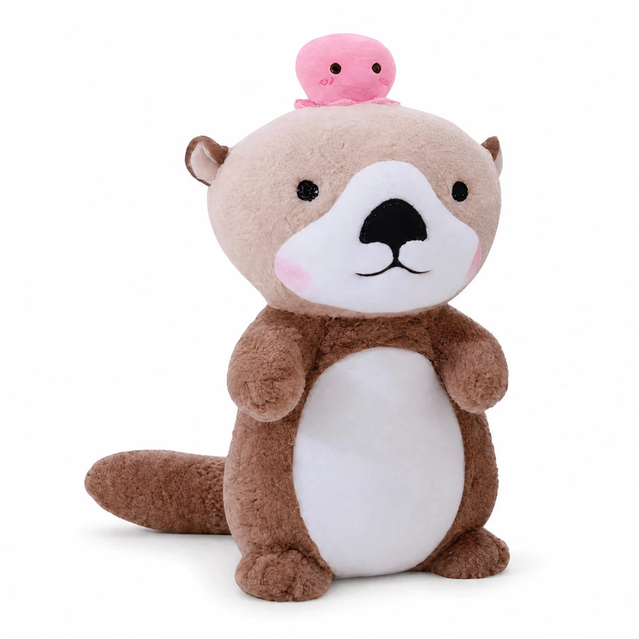 Otter Plush with Octopus Friend Kawaii Design - Fond blanc, autre angle