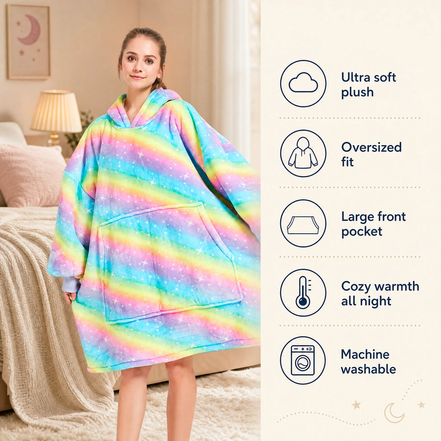 Oversized Blanket Hoodie with Rainbow Galaxy Print - Bénéfices produit
