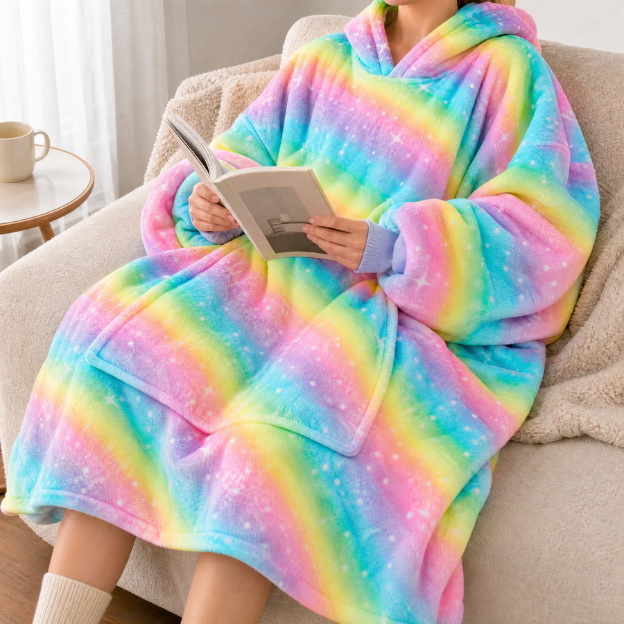 Oversized Blanket Hoodie with Rainbow Galaxy Print - Utilisation du produit