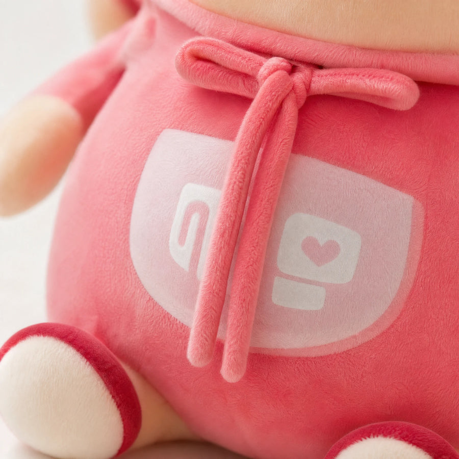 Pig Plush Toy Pink Kawaii with Hood and Ears - Détail matière