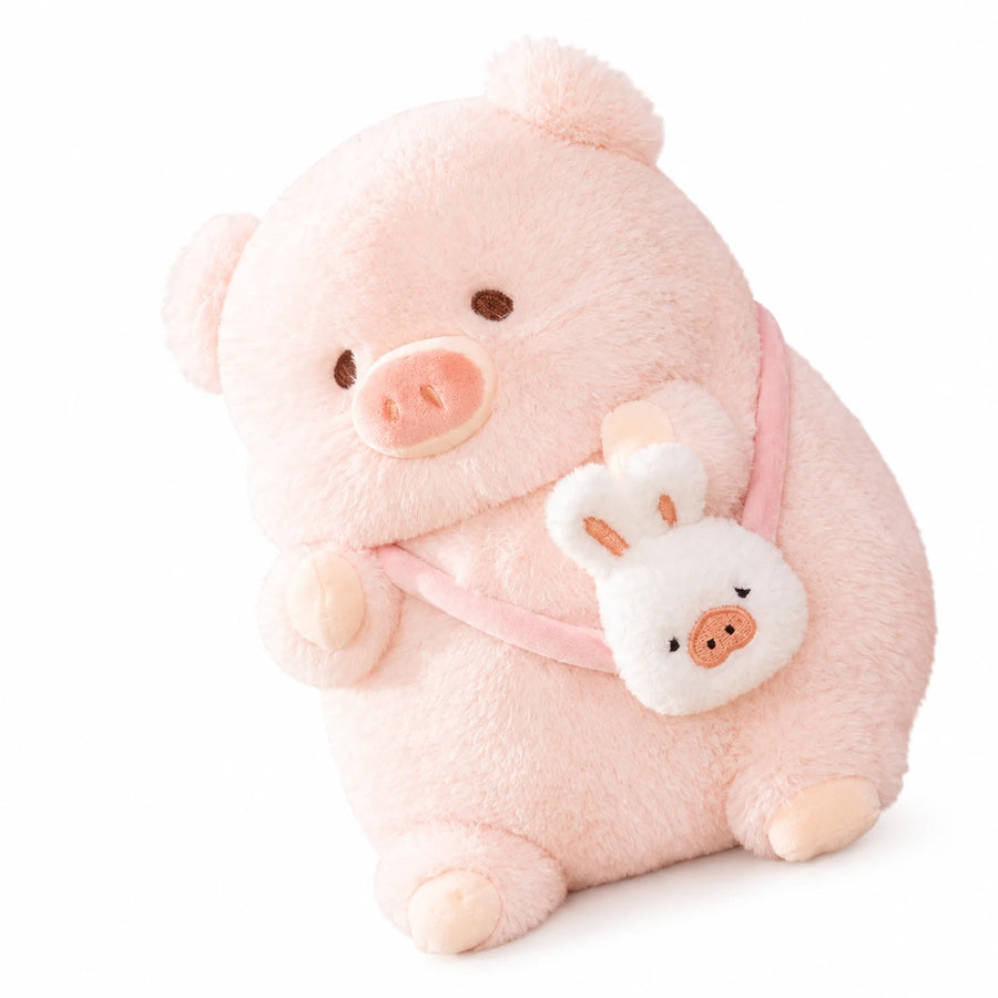 Pig Plush with Removable Side Bag and Baby Companion - 8in / 20cm · 12in / 30cm