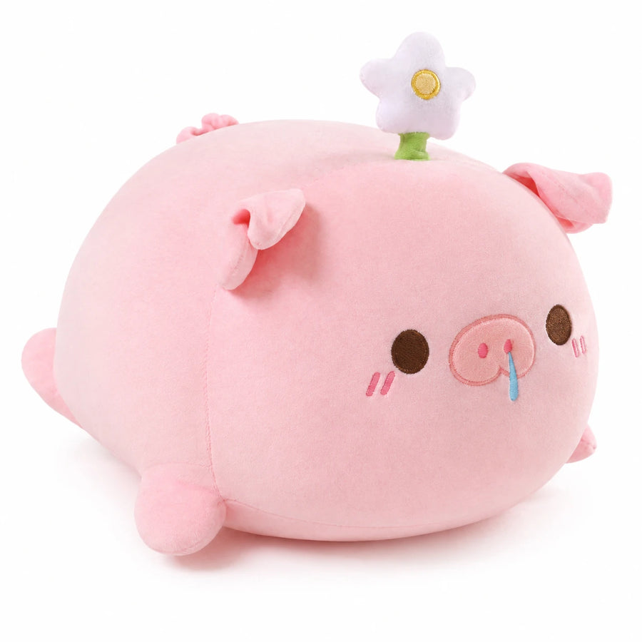 Pig Plush with Sprout or Flower - Round Kawaii Design - Flower