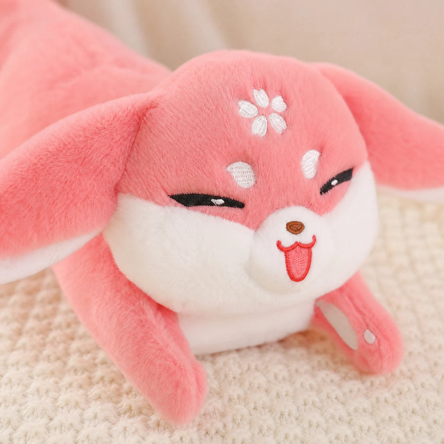 Pink Fox Plush with Cherry Blossom Embroidery - Détail matière