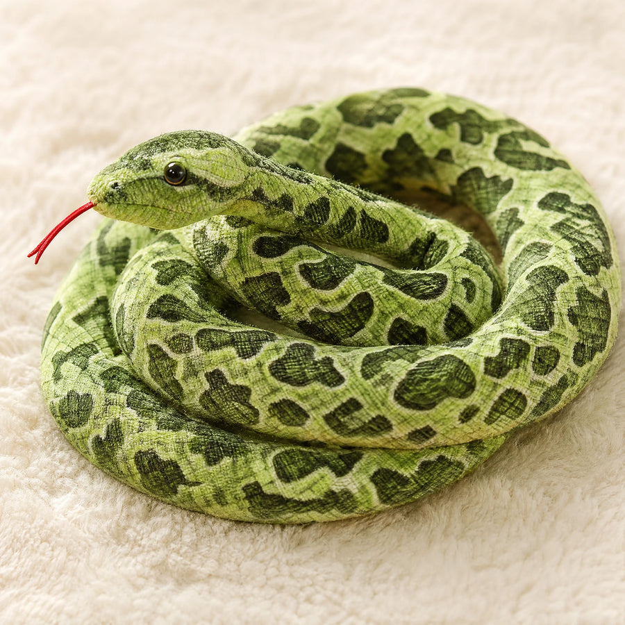 Realistic Snake Plush in Orange, Green and Brown Patterns - Détail matière
