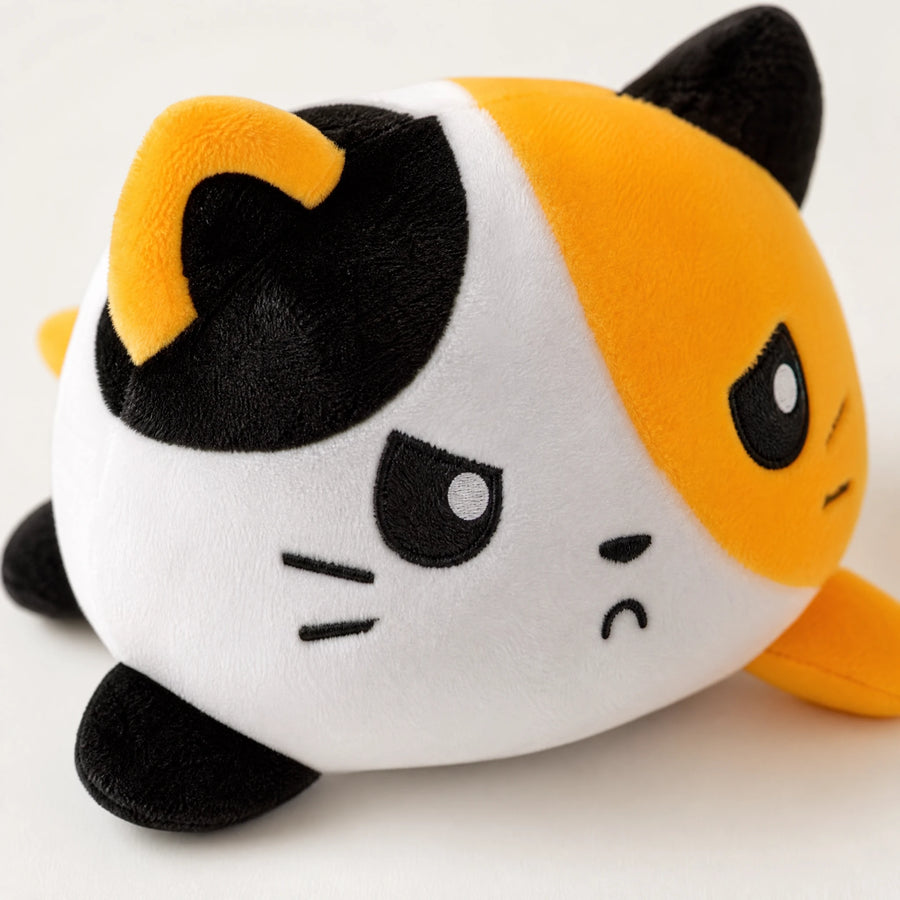 Reversible Cat Plush with Dual Mood Faces – Orange - Détail matière
