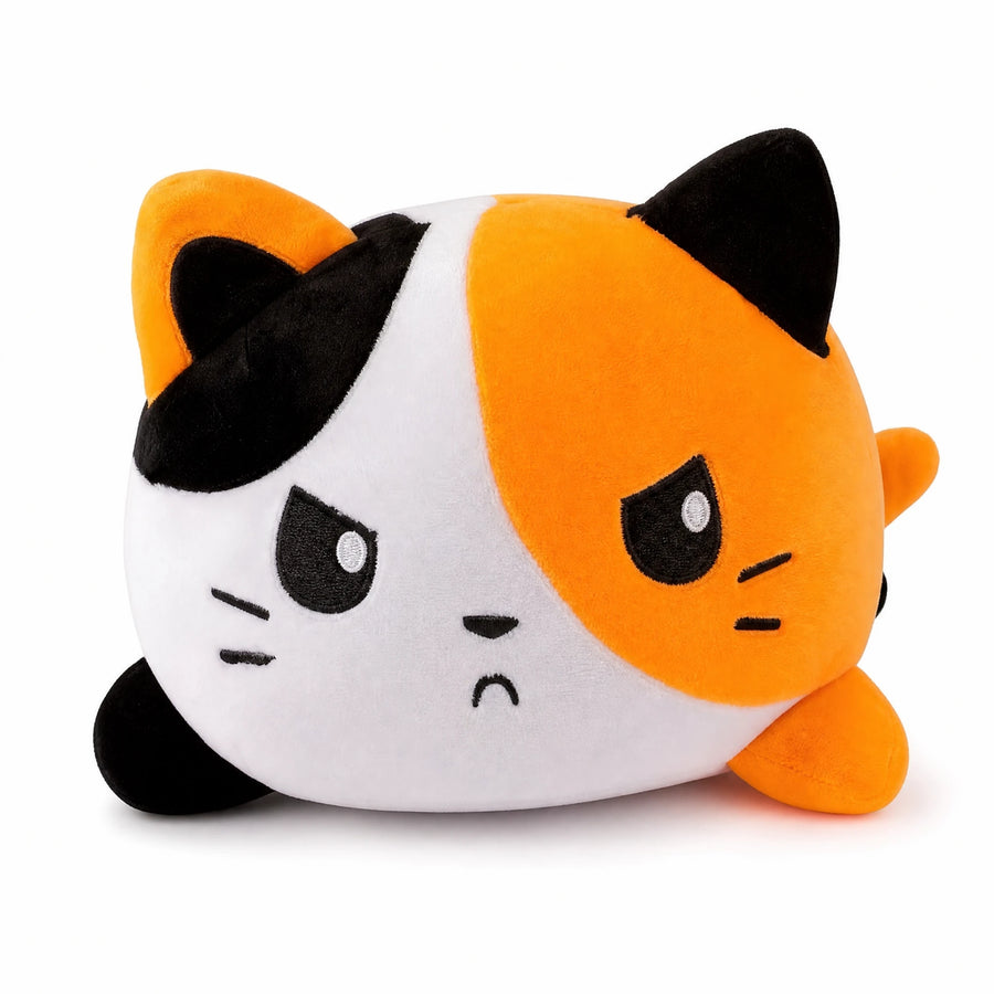 Reversible Cat Plush with Dual Mood Faces – Orange - Fond blanc, autre angle
