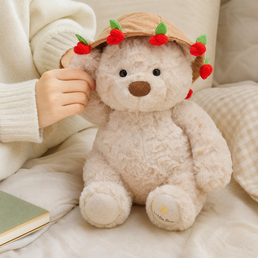 Rose Bear Plush with Removable Flower Bouquet Hat - Utilisation du produit