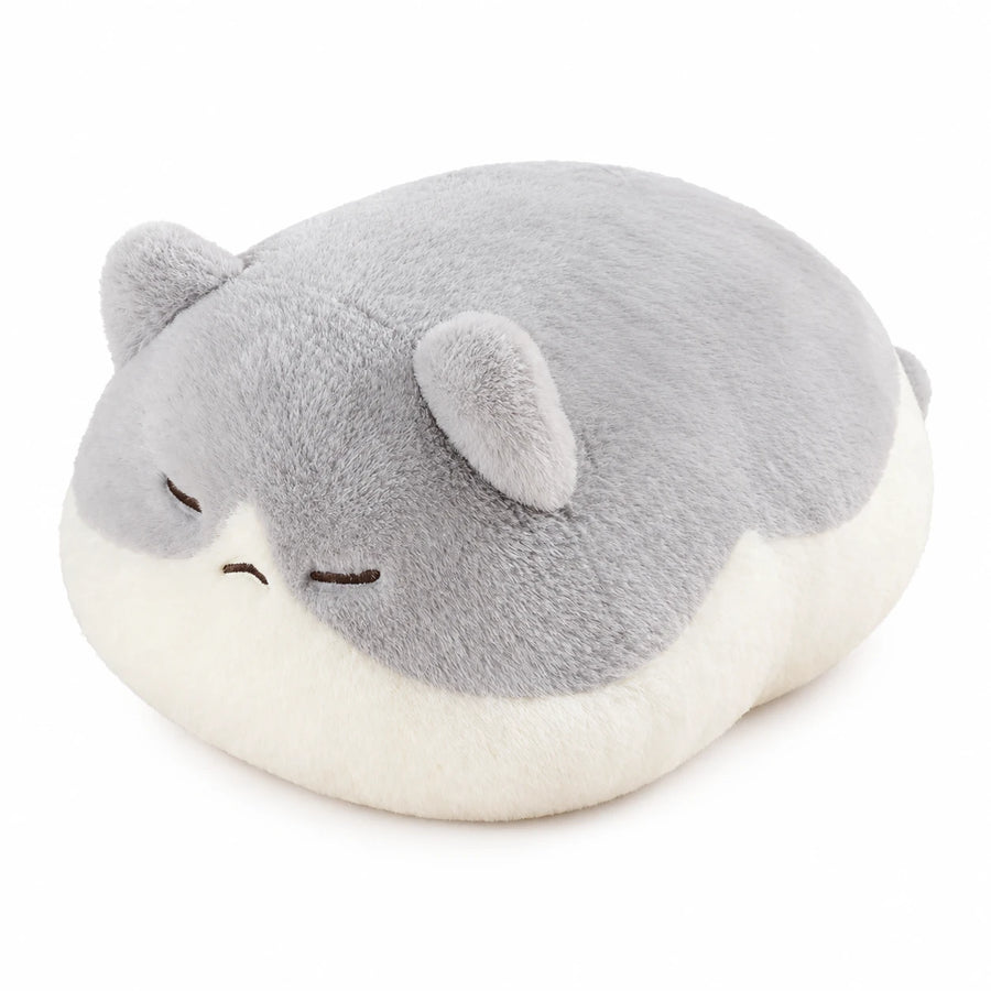 Round Cat Plush, Stackable Squishy Pillow Design - Gray White