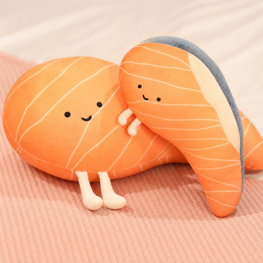 Salmon Plush Pillow with Cute Smiling Face Design - Détail matière