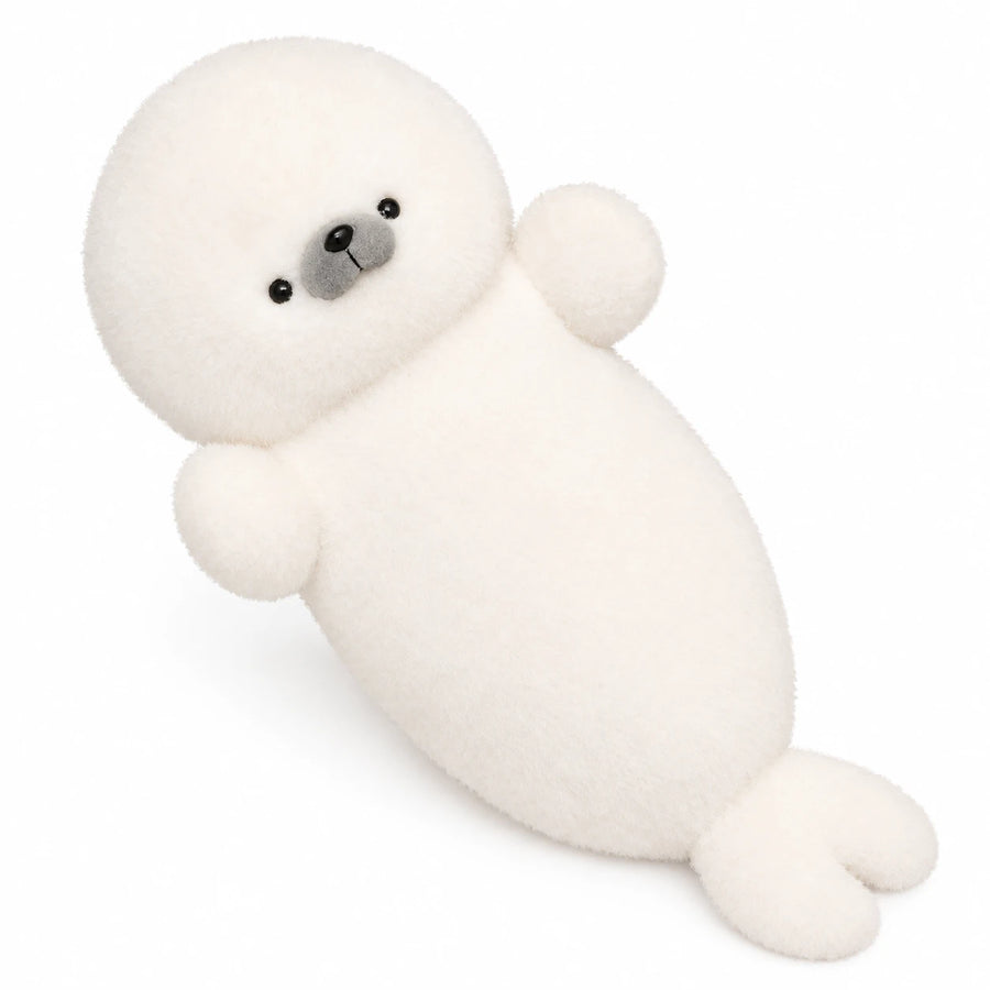 Seal Plush Toy – Round White Body with Sleepy Expression - Basic