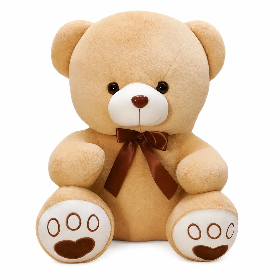 Teddy Bear Plush in Soft Beige with Brown Ribbon - 14in / 35cm · 19.5in / 50cm · 23.5in / 60cm